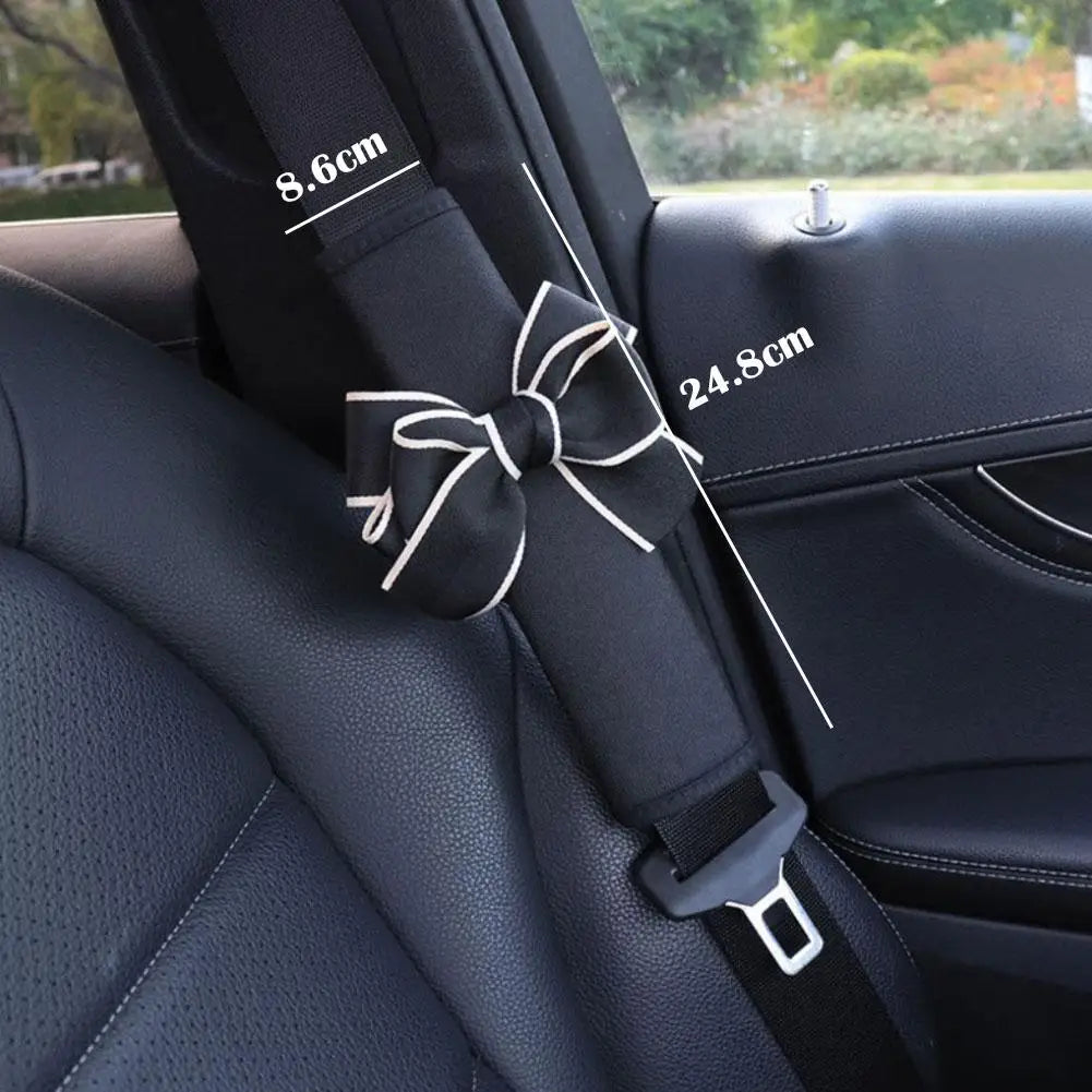 1Pcs Cute Women Bowknot Soft Plush Car Seat Belt Cover Velvet Auto Seat Belt Shoulder Strap Harness Cushion Protector Pads