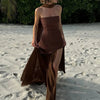 TARUXY Fashion Strapless Dress With Ribbon Female Elegant Sleeveless Mesh Beach Vacation Long Dress 2025 Spring New Women Dress
