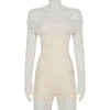 Sisterlinda Autumn Release Junior Short Sexy High Street Jumpsuits M24Q62420Girl Knit Lace White Slim Backless Fashion Jumpsuits