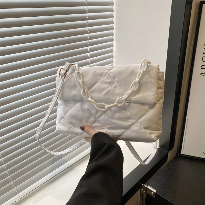 Acrylic Chain Crossbody Square Bags Casual Flap Women Commute Bags Quilted All-match Winter Large Capacity for Girls Shopping