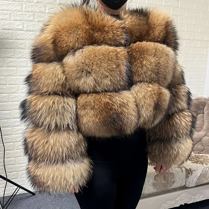 2025 MAOMAOKONG Natural Real Fox Fur Coat Women Winter Long Sleeve Luxury Raccoon Fur Jackets Thick Top Female Furry Coat Vest