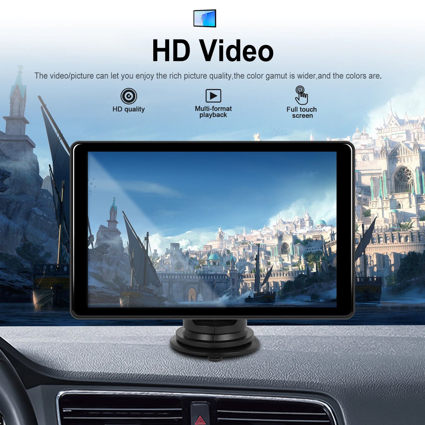 Podofo 8inch Android Monitor 4+64G Carplay Android auto Car Video Player Bluetooth FM AUX Apple Airplay Dashboard Monitor