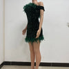 Women's Party Dress Sleeveless Shiny Sequins Feather Evening Dress Sexy Off Shoulder Backless Mini Formal Prom Dresses HXY8