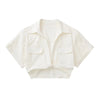 Women Fashion Front Knot Elastic Linen Cropped Shirts Vintage Short Sleeve Patch Pockets Female Blouses Blusa Chic Tops