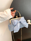 Glittering Chain Plaid Pattern Evening Bag For Women Bow Decor Shoulder Bag, Fashionable Elegant Clutch, Women‘s Crossbody Bag