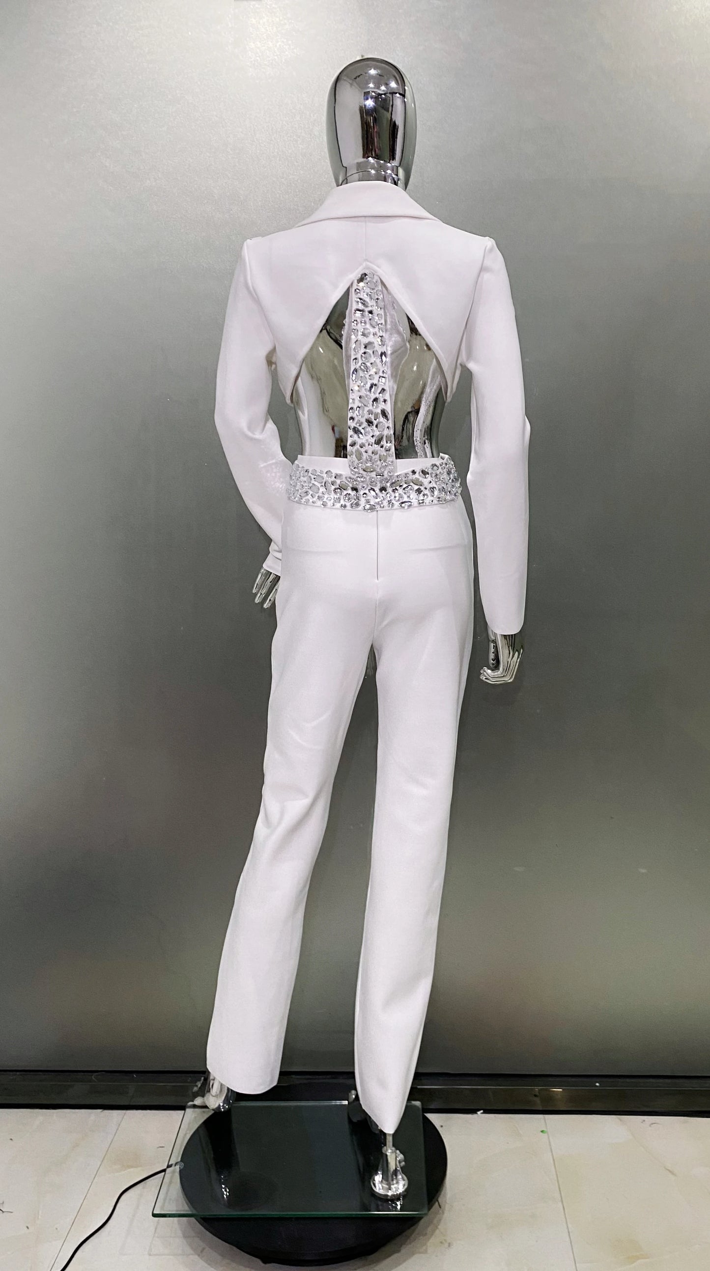 2024 New Arrival Black White Women Long Sleeve Sexy V-Neck Bodycon Bandage Set Shinning Crystal Nightclub Party Women's Set