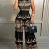Elegant Women Wide Leg Long Juumpsuit 2024 Spring Summer Fashion Printed Sleeveless Casual Holiday Bodysuits Jumpsuits Trousers