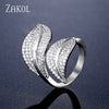 ZAKOL Luxury Sparkling Leaf Flower Micro-paved Zirconia Open Rings for Women Delicate Bridal Wedding Jewelry RP2034