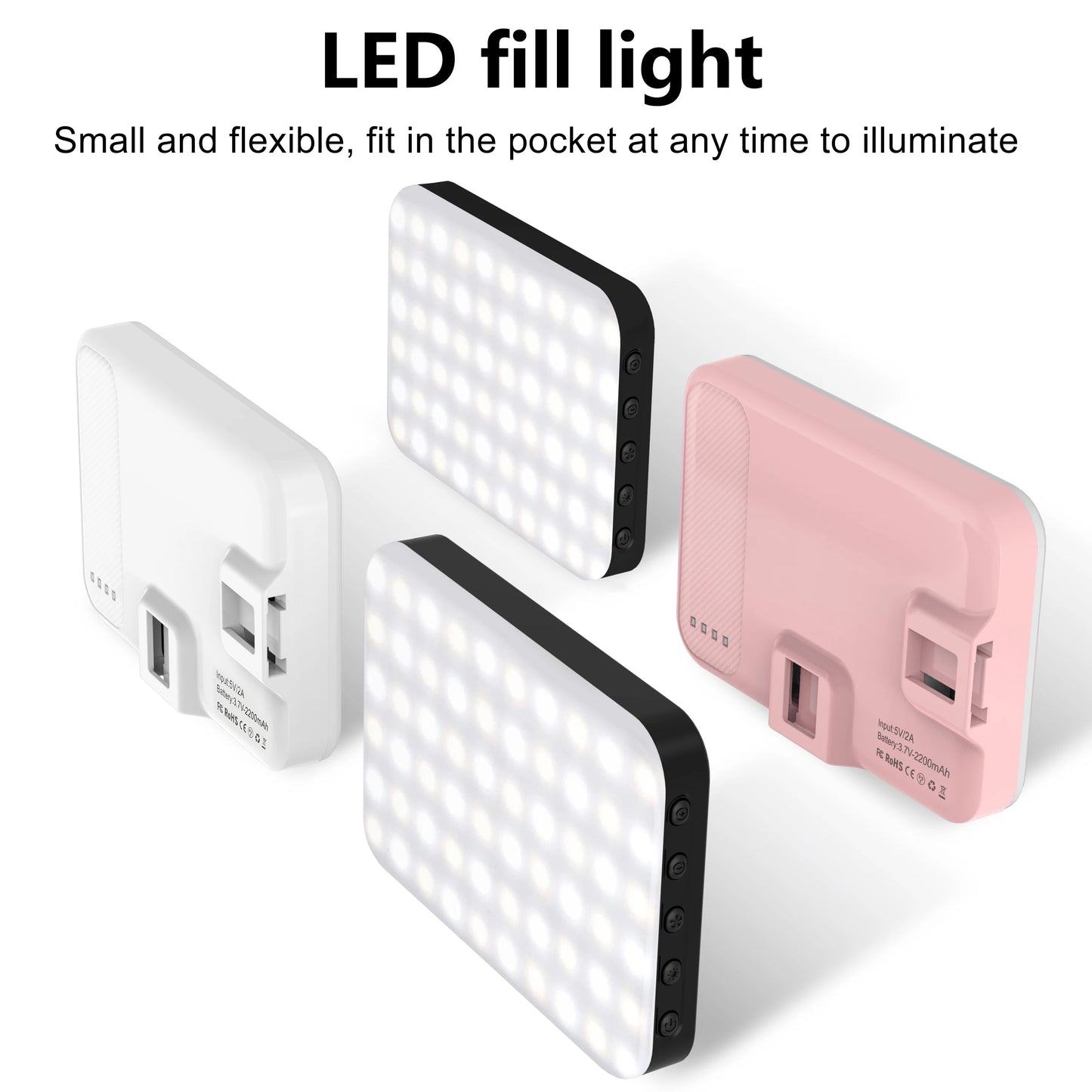 LED Selfie Light 60 High-quality LED Beads 2200mAh Rechargeable CRI 97+, 7 Light Modes Portable on Light for Phone/Tablet/Laptop