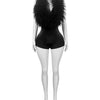 Joskaa 2025 Summer Women's Sexy Faux Fur Patchwork Halter Deep V Backless Skinny Playsuits Holiday Midnight Club Rompers S-XXL