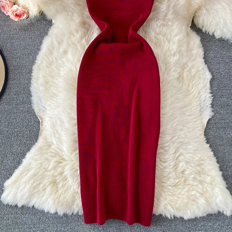 Zipple  2023 Sexy Summer Knit Strap Dress Women Tank Elatic Waist Bodycon Sundress Female Beach Split Backless Midi Dress