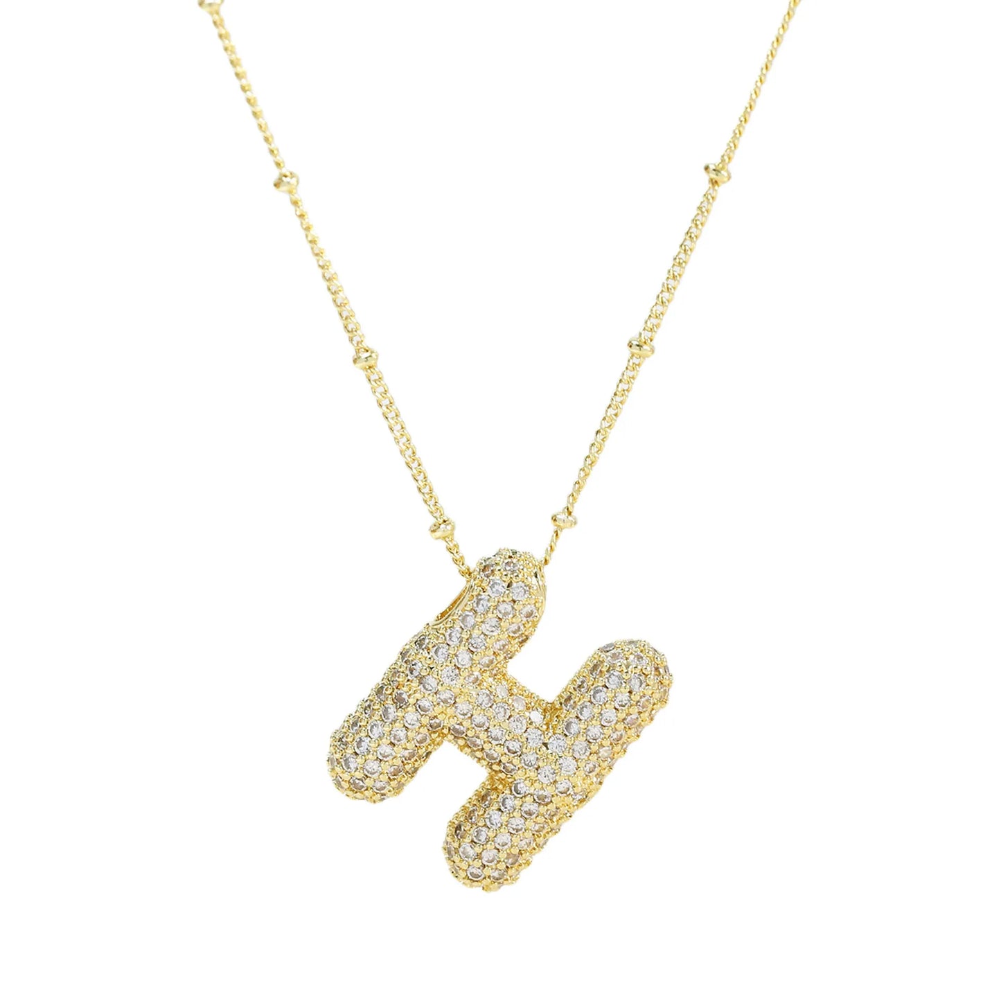 Cubic Zirconia Gold Plated  Bubble Alphabet Letter Necklace Monogram Necklace Balloon Initial Necklace Gifts for Women Girls