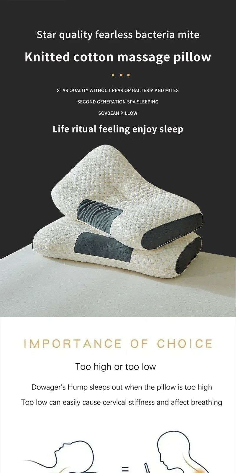 New Neck Pillow Help Sleep And Protect The Neck Cervical Orthopedic Soybean Fiber Massage Household SPA Pillow For Sleeping