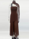 TARUXY Fashion Strapless Dress With Ribbon Female Elegant Sleeveless Mesh Beach Vacation Long Dress 2025 Spring New Women Dress