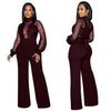 Fashion Women's Clothing Hollow Long-sleeved Loose Wide Leg Jumpsuits Overall Pants Solid Color Sexy Lace