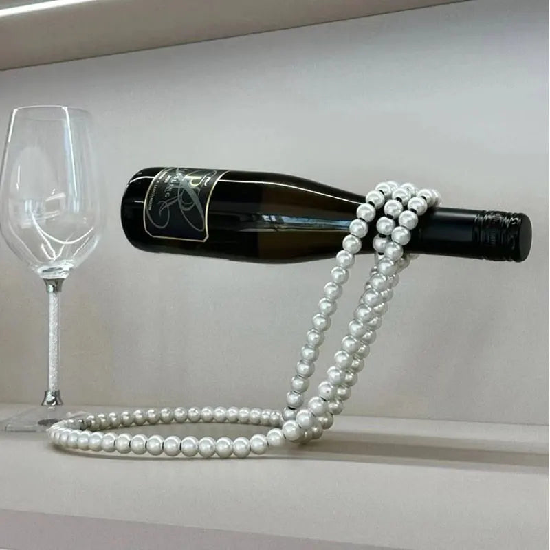 Creative Pearl Necklace Wine Rack Luxury Magic Metal Resin Hanging Suspension Wine Bottle Holder Rack Home Desktop Decoration