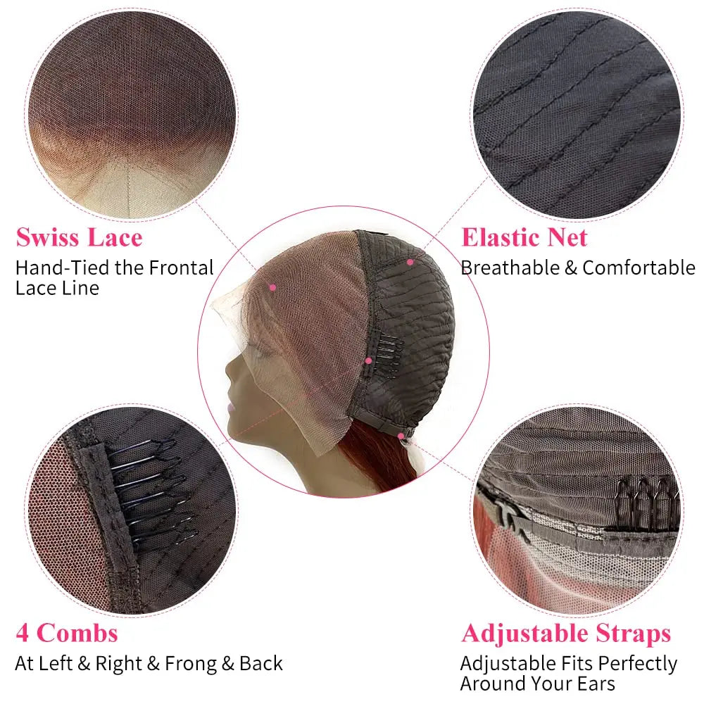 Dark Purple Bob Lace Front Wigs Human Hair Colored 13x4 Lace Frontal Short Straight Purple Bob Wig Pre Plucked with Baby Hair