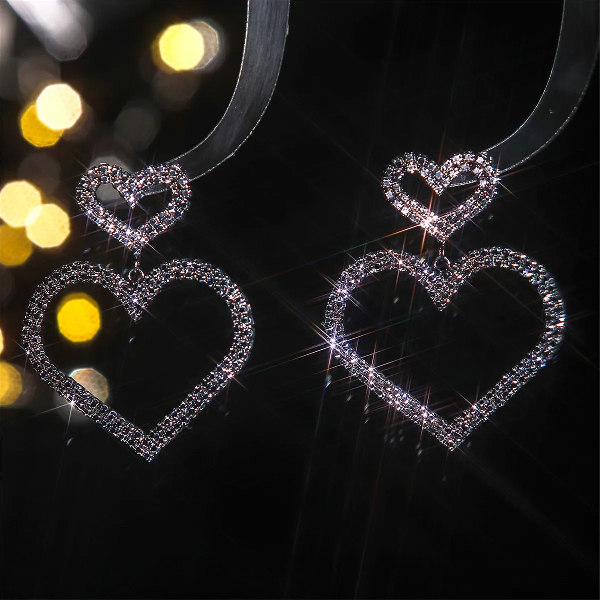 FYUAN Pink Black Heart Rhinestone Drop Earrings for Women Geometric Crystal Dangle Earrings Party Jewelry