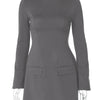 Hugcitar 2024 Spring O Neck Long Sleeve Solid Patchwork Zip Up Sexy Bodycon Mini Dress Women Fashion Outfits Birthday Party Y2K