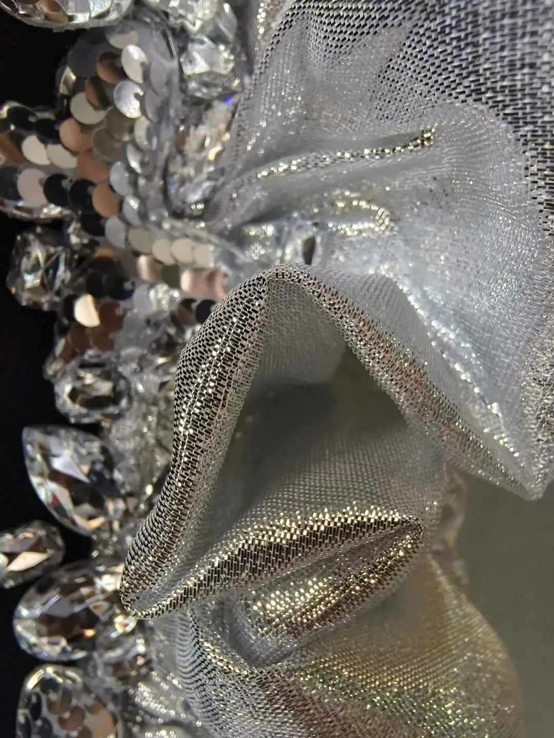 Sparkly Sequins Rhinestones Big Sleeves Black Jacket Sexy Singer Dancer Nightclub Jazz Dance Costume Performance Show Stage Wear