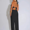 Joskaa 2025 Summer Elegant Hollow Halter Lace-Up Jumpsuits Women Hipster Sexy Backless Skinny One Piece Rompers Party Clubwear