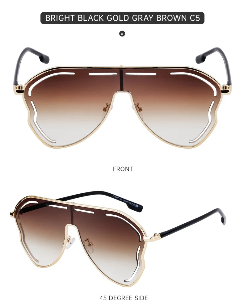 Oversized Hollow One-Piece Sunglasses Women Big Frame 2024 Luxury Brand Special-Shaped Sun Glasses For Ladies Eyewear Shades