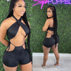 Two Piece Sets for Women Ruched Bandage Criss Cross Solid Women 2024 Spring Backless Club Crop Top and Shorts Matching Set