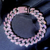 Iced Out Pink Cuban Bracelet for Women Hip Hop Gold Silver Color Crystal Heart Circle Square Bracelet 4Pcs Set Jewelry Gift
