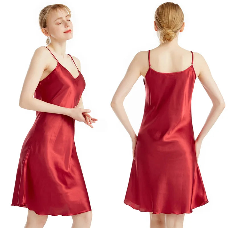 Summer New Chemise Nightgown Sexy Backless Spaghetti Strap Nightdress Sleepwear Women Loose Satin Home Wear Intimate Lingerie