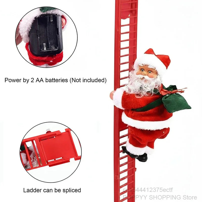 Electric Climbing Santa, Musical Christmas Decoration, Fun Holiday Ladder Toys for Home, Tree, Fireplace, Unique Festive Decor
