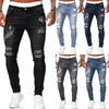 Fashion Street Style Ripped Skinny Jeans Men Vintage wash Solid Denim Trouser Mens Casual Slim fit pencil denim Pants hot sale