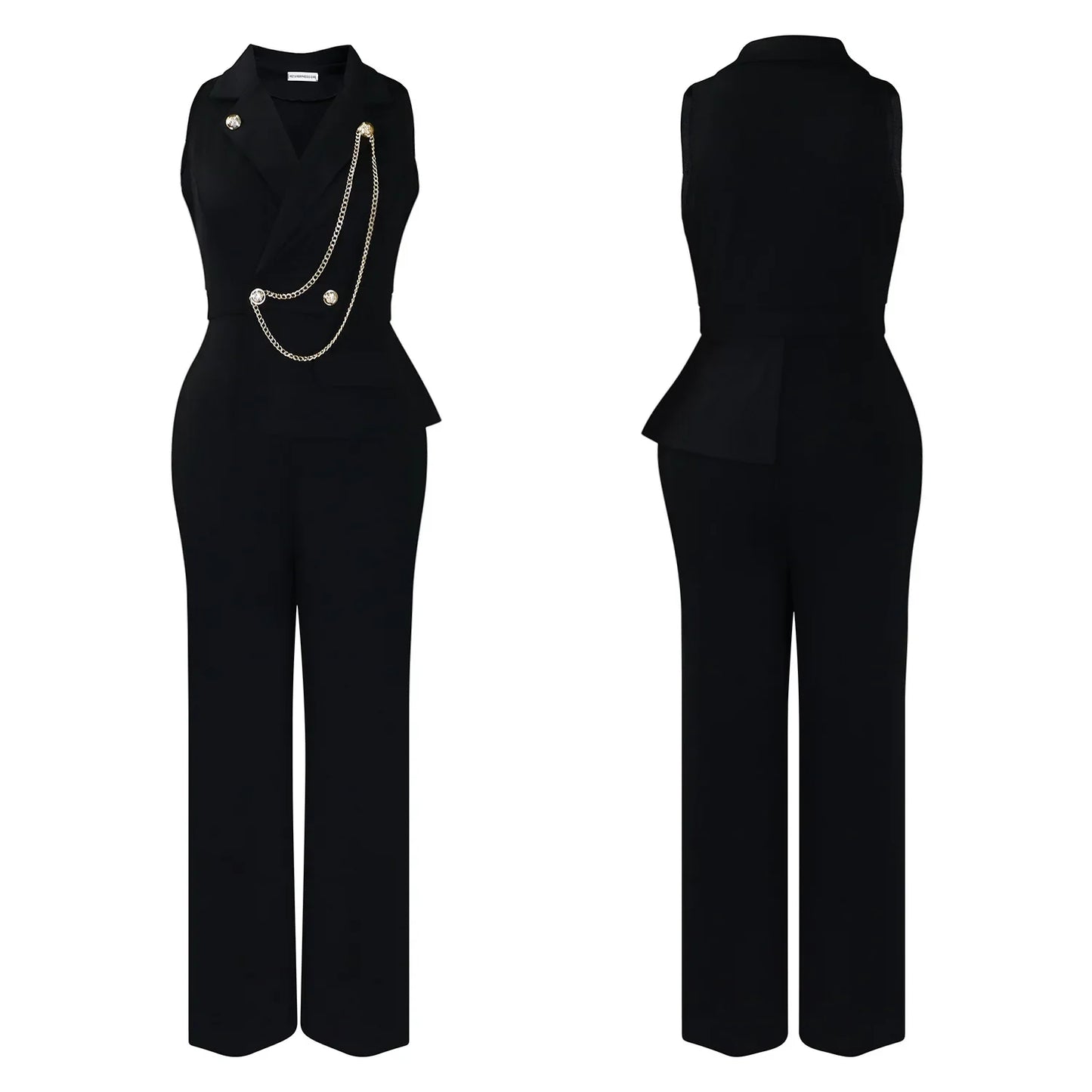 C8604 Foreign Trade Women's Fashionable Sexy Chain Collar Wide Leg African Jumpsuit Casual Style Long Dress For Ladies