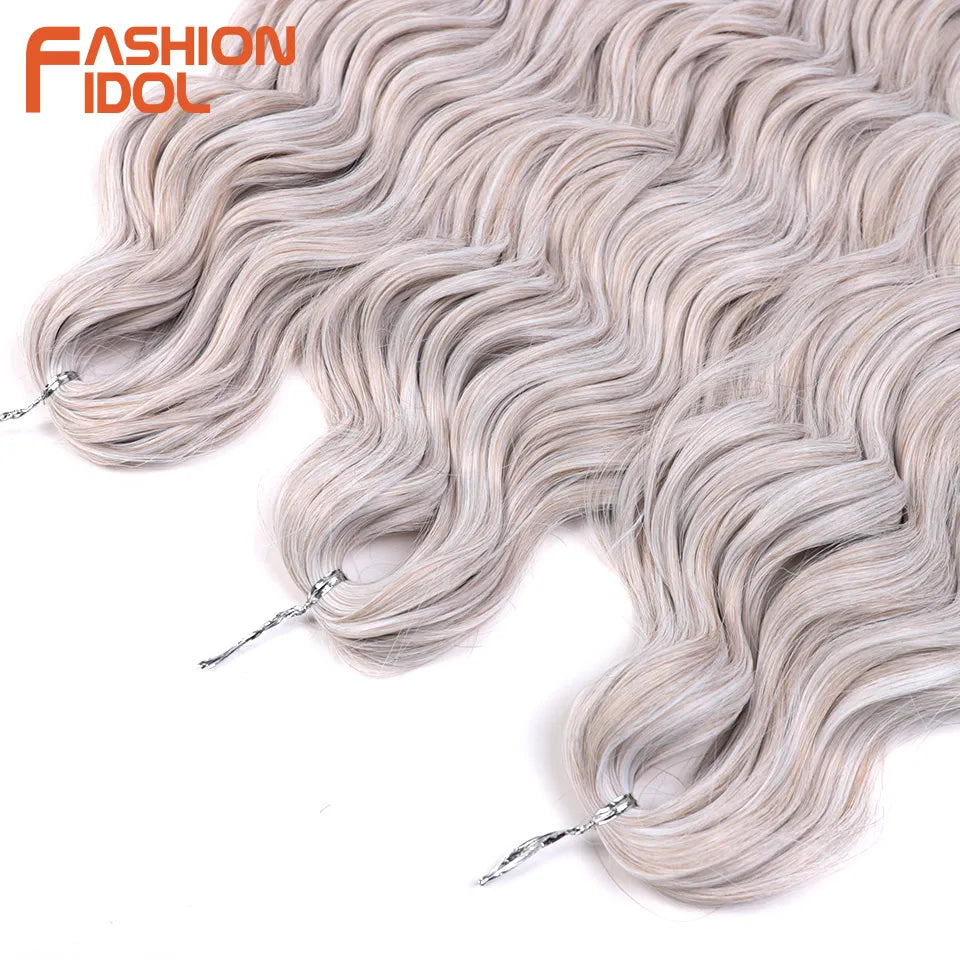 FASHION IDOL 24 Inch Synthetic Hair Water Wave Braiding Hair Extensions Ombre Rainbow color Deep Wave Curl Twist Crochet Hair