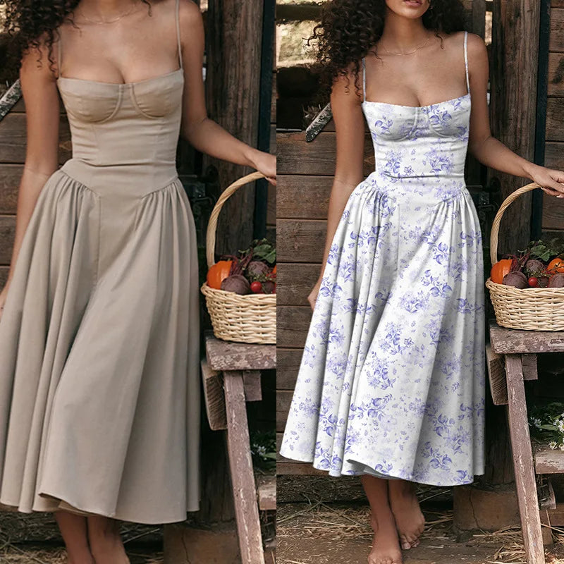 2024 Summer Sexy Spaghetti Strap Long Dresses Slim French Vintage Elegantes Style Suspender Party Dress Vestidos Robes Longues