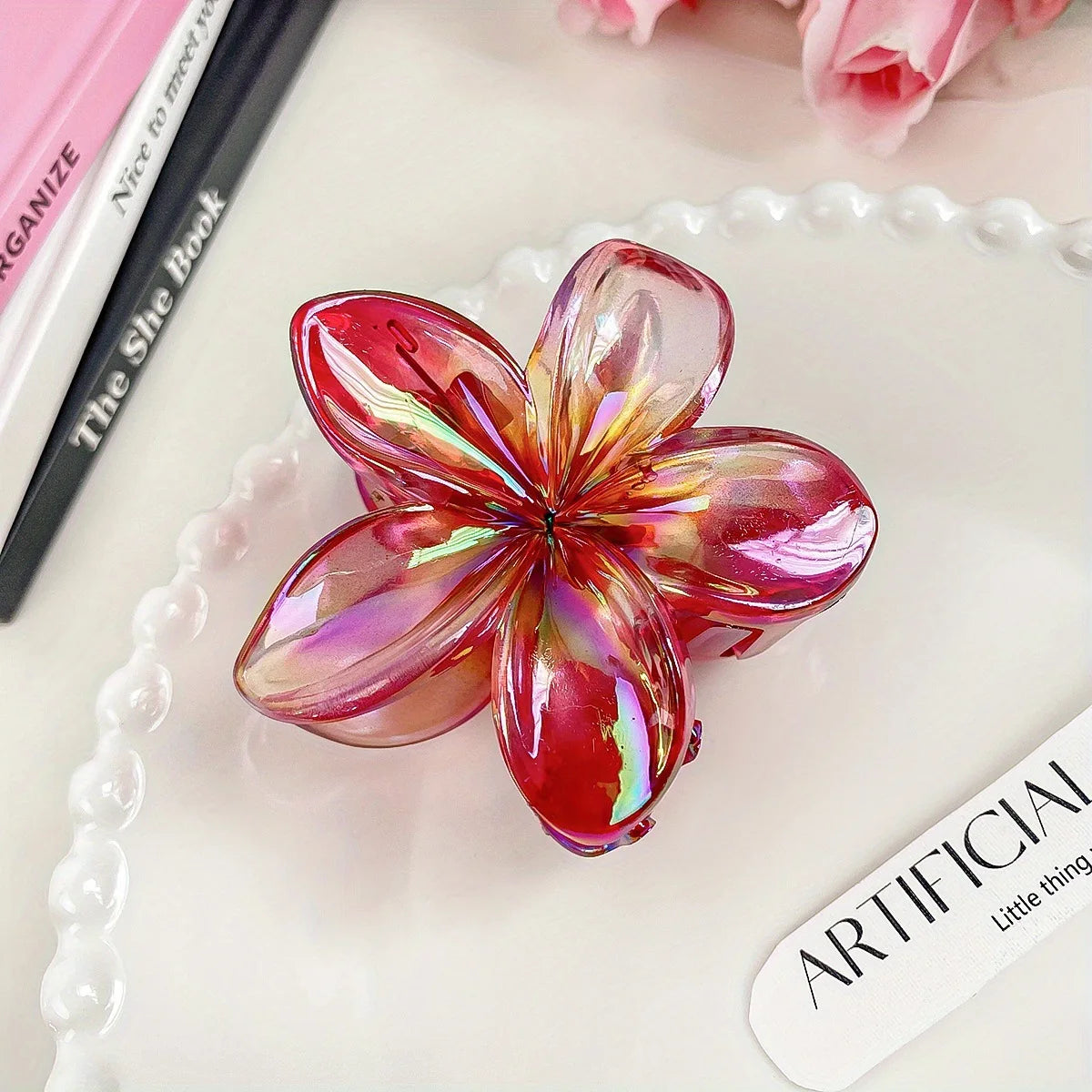 New Gradient Large Flower Acrylic Hair Clip for Women Sweet Hair Claws Crab Clamp Barrettes Hawaiian Headwear Accessories