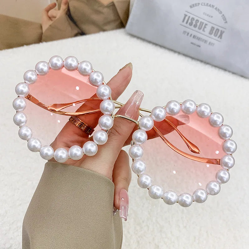 Luxury Pearl Sunglasses 2024 New Fashion Metal Frame Round Sun glasses Brand Designer Sunglasses UV400