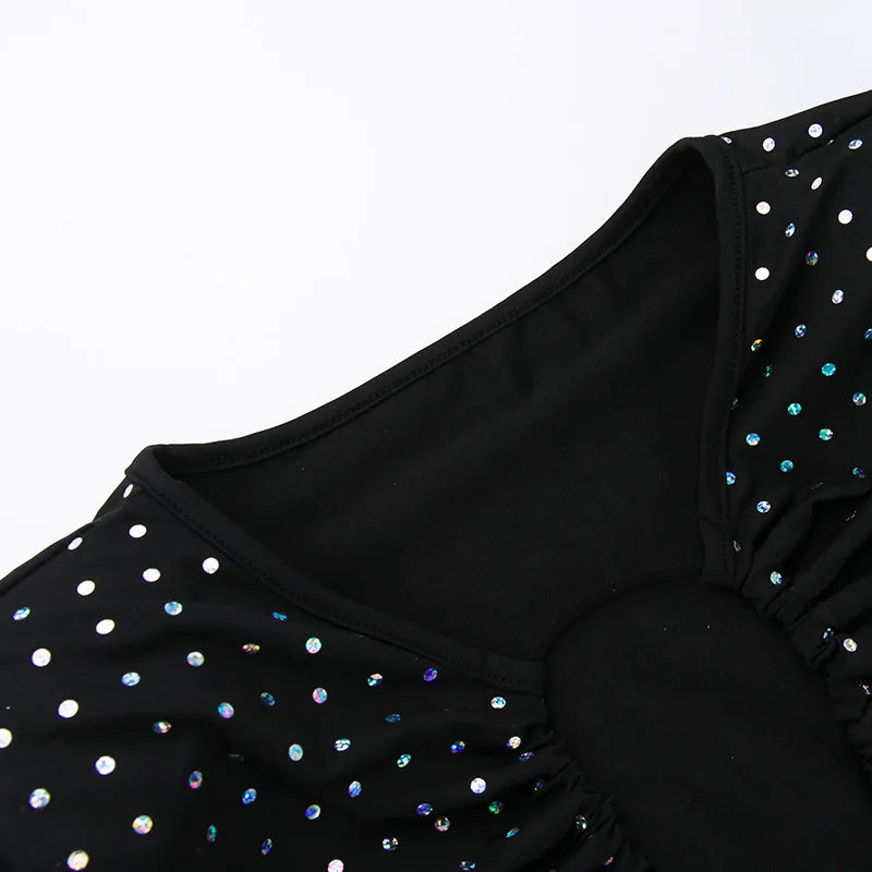 Tossy Glitter Hollow Out See-Through Maxi Dress Female Sexy Lace-Up Club High Waist Patchwork Sparkle Bandage Women Long Dress