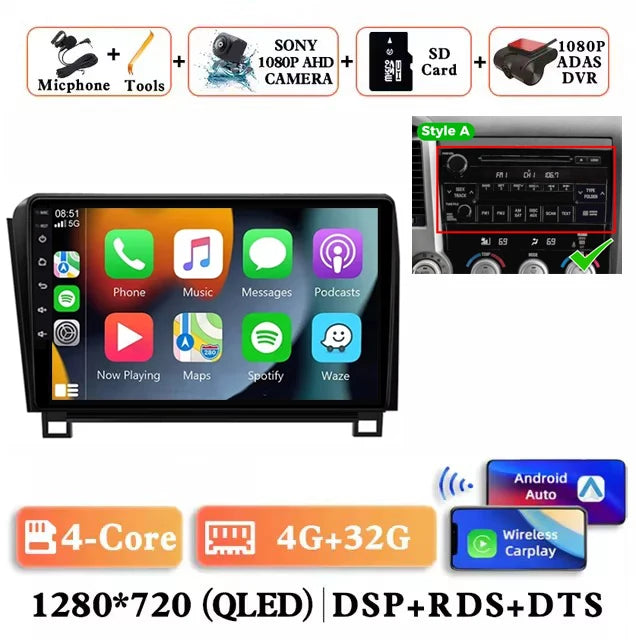 Android 14 For Toyota Tundra XK50 2007 - 2013 Sequoia XK60 2008 - 2017 Car Radio Multimedia Video Player Navigation Screen Auto