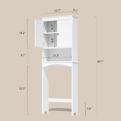 The Toilet Storage Cabinet with Adjustable Shelf and Double Doors Bathroom Space Saver Organizer Above Toilet with Open Shelf
