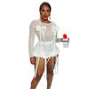 CM.YAYA Women's Set Bow O-Neck Mesh Long Sleeve Tops + Velvet Shorts Suits Streetwear Sexy Two 2 Piece Outfits Tracksuits Summer