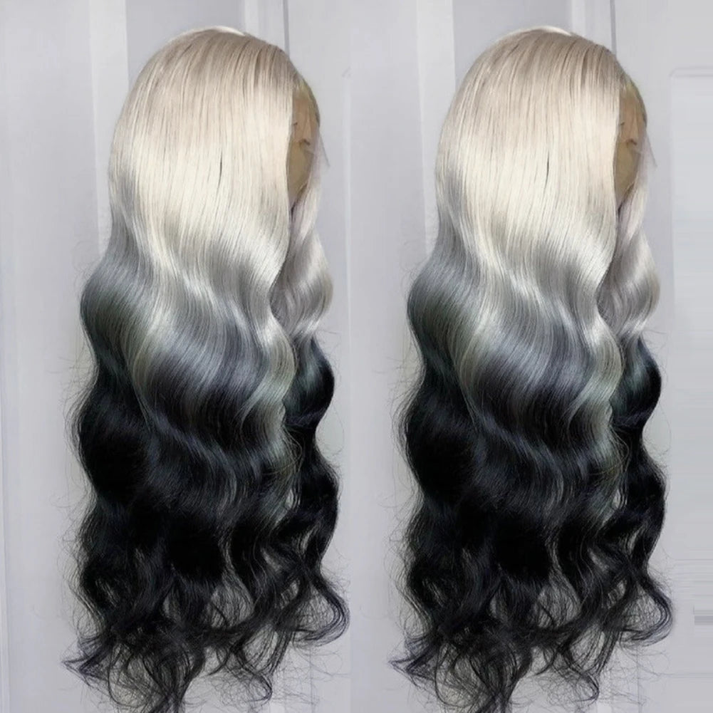 Charism Synthetic Lace Front Wig 60 Platinum Blonde To Black Ombre Wig Pre Plucked Natural Hairline Lace Frontal Wigs For Women