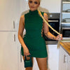 Kliou Stunning Stacked Mini Dress Women Sexy Solid Mock Neck Sleeveless Draw String Bodycon Party Clubwear Elegant Female Skirt