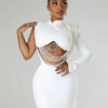 Fashiona sexy women's slim fit solid color one shoulder elegant dress pearl string party half high neck hip hugging mini dress