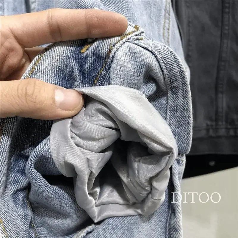 Women Denim Cost Single Breasted Button Jackets Fleece Patchwork Cardigan Pockets Outerwear Casual Warm Solid Loose Fit