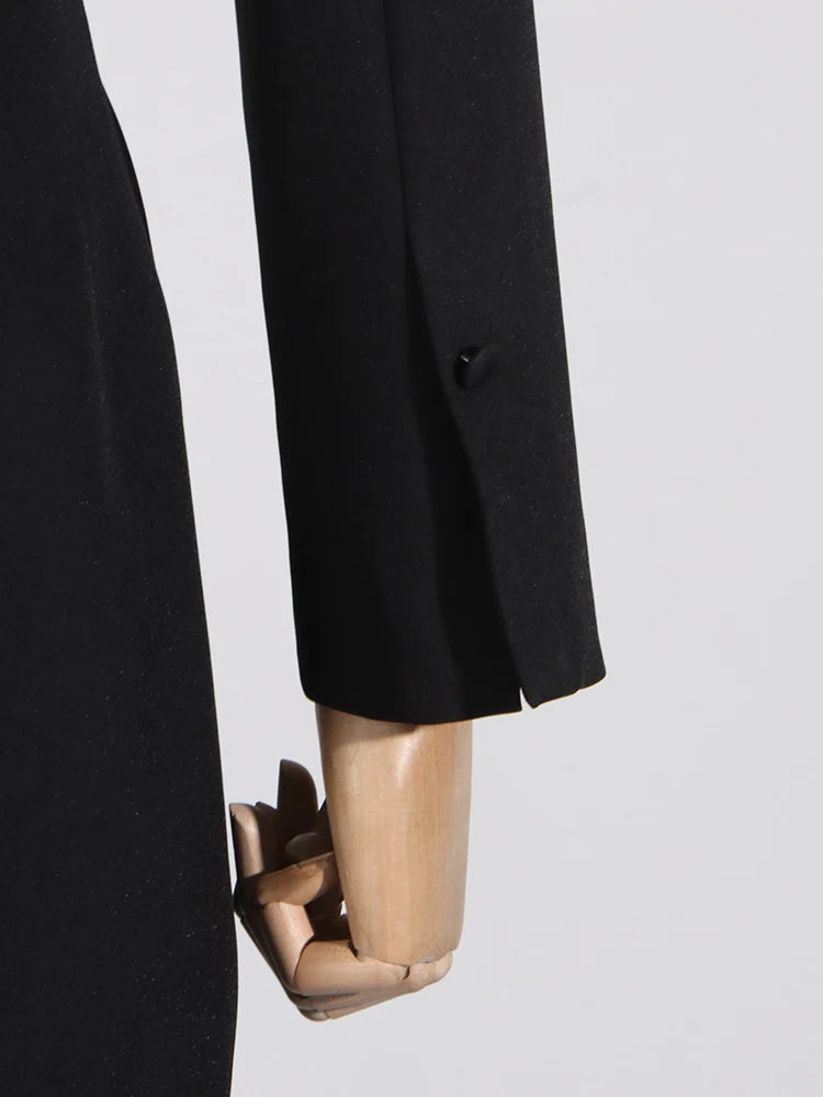 TWOTWINSTYLE Solid Hollow Out Patchwork Belt Blazers For Women Notched Collar Long Sleeve Spliced Single Breasted Blazer Female