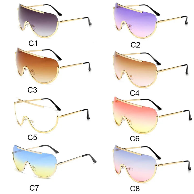 Metal Oversized Punk Sunglasses Women Semi Rimless Goggles Shield Lens Designer Big Shades Female Fashion Accessories