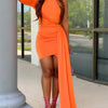 Women Sexy Club Party Style Long Dress Long Sleeve One Shoulder Pure Color Lady Floor Length Bodycon Black