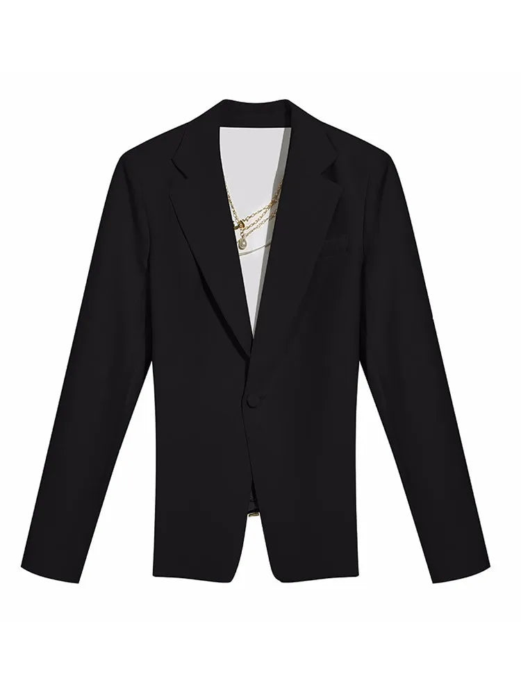 TWOTWINSTYLE Backless Spliced Button Blazers For Women Notched Collar Long Sleeve Patchwork Chain Chic Blazer Female Fashion New