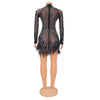 Sexy Pearls Rhinestone Party Dresses Women Elegance Nightclub Feather Birthday Dress Long Sleeve Mesh Sheer Bodycon Mini Dress