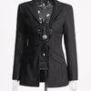 TWOTWINSTYLE Patchwork Lace Up Hollow Out Blazer For Women Notched Collar Long Sleeve Tunic Designer Blazers Female Fashion New